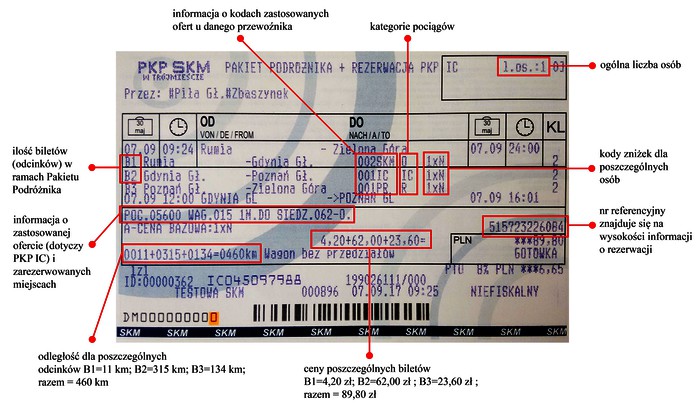 Wzór biletu wydanego wg oferty Pakiet Podróżnika